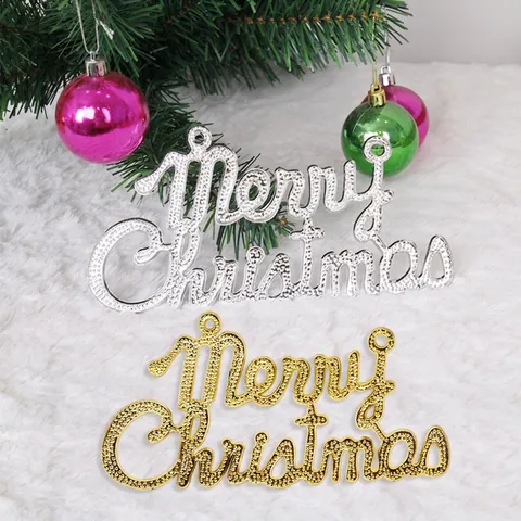 Buon Natale Insegna Lettera Pendente Plastica Galvanizzata Oro Argento Decorazione Appesa Per Albero Finestra Stile Festivo