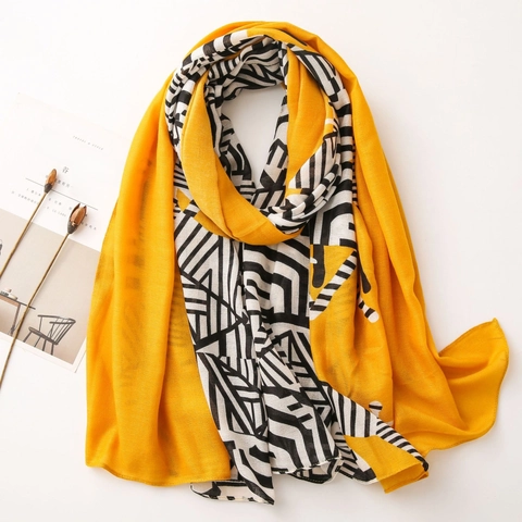 Women Large Shawl Scarf Geometric Pattern Color Splicing Lightweight Soft Sun Protection Modern Art Thin Wrap For Summer