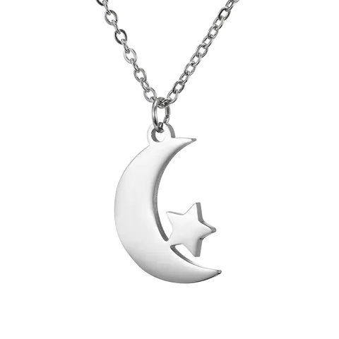 Collar Con Colgante De Luna Y Estrella Acero Inoxidable Chapado En Oro Cadena De Clavícula Joyería Para Mujer Hombre