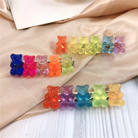 Molletta Per Capelli Orsetto Gommoso Colorato Acrilico Resina Trasparente Arcobaleno Clip Becco D'Anatra Stile Carino Donne Ragazze