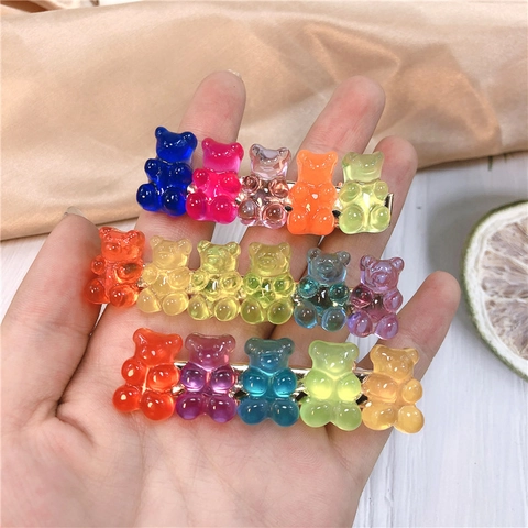 Molletta Per Capelli Orsetto Gommoso Colorato Acrilico Resina Trasparente Arcobaleno Clip Becco D'Anatra Stile Carino Donne Ragazze