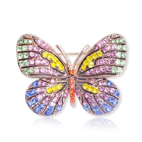 Butterfly Brooch Pin Alloy Vintage Rhinestone Crystal Inlay For Women Clothing Decor Corsage Retro Style