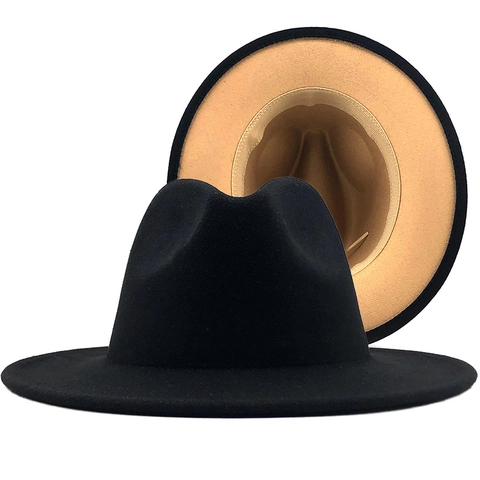 Breedgerande Fedora Hoed Wollen Vilt Jazz Pet Contrastkleur Modieus Retro Accessoire Voor Heren En Dames