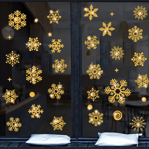 Glitter Christmas Window Stickers Static Cling Snowflake Reusable Dual Sided PVC Glass Decals Holiday Decoration
