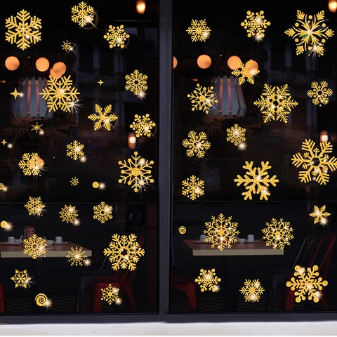 Glitter Christmas Window Stickers Static Cling Snowflake Reusable Dual Sided PVC Glass Decals Holiday Decoration