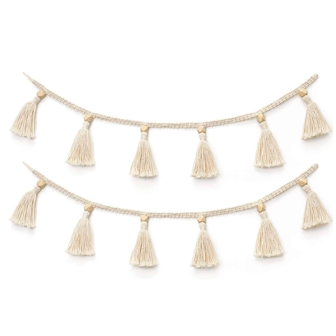 Bohemian Macrame Tassel Garland Wall Hanging Decoration With Cotton Rope Wood Beads For Kids Nursery Room Nordic Style