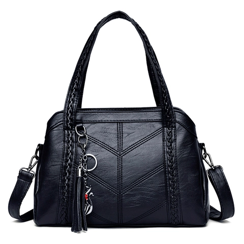 Bolso De Mano De Cuero PU De Gran Capacidad Para Mujer Bolso De Hombro Acolchado En V Con Asa Trenzada Colgante De Borla De Gato Bolso Urbano