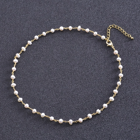 Collar De Perlas de Agua Dulce De Agua Dulce Hecho A Mano Con Cadena De Aleación Chapada Joyería Vintage Elegante Para Mujer
