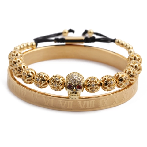 Römische Ziffern Armreif Und Mikro Pave Zirkon Krone Totenkopf Perlenarmband Edelstahl Kupfer Hip Hop Modeschmuck