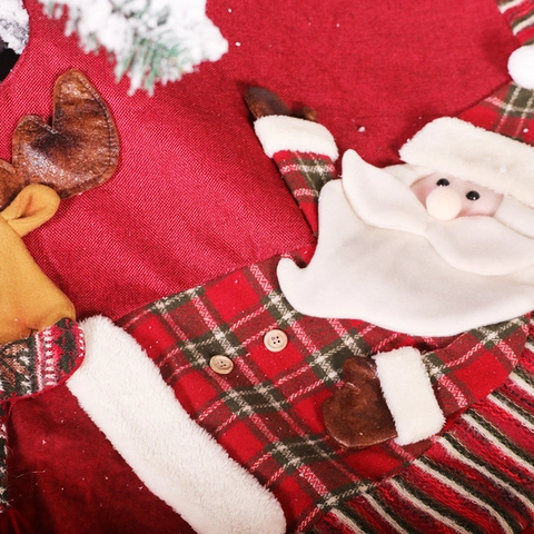 Christmas Tree Skirt Santa Snowman Reindeer Striped Edge Felt Cloth Festive Holiday Floor Cover Ornament