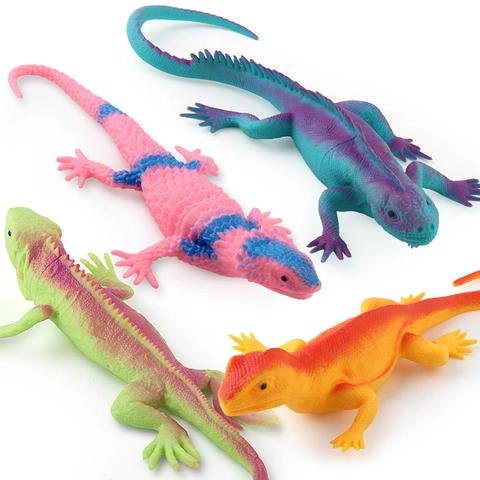 Simulation Lizard Chameleon Model Toys Soft Rubber Squeaky Realistic Animal Figurines Educational Play Decorative