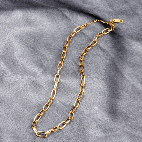 Collier Chaîne Trombone Plaqué Or 18K Acier Inoxydable Minimaliste Chaîne De Clavicule Pour Femmes