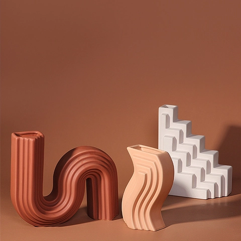 Vase En Céramique Nordique Moderne Forme De Vague Escalier Fleur Artificielle Décor Ornement De Bureau Minimaliste