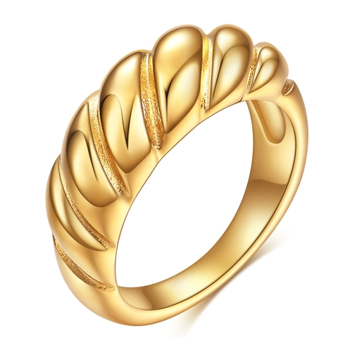 Croissant Ring 304 Stainless Steel Twisted Rope Minimalist Retro Chunky Band Jewelry For Women Men