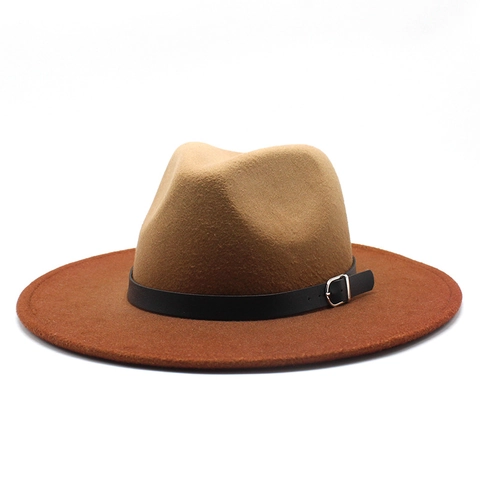 Vintage Fedora Hut Mit Breiter Krempe Wollfilz Farbverlauf Jazz Hut Für Herren Damen Mit Gürtelschnalle Dekor