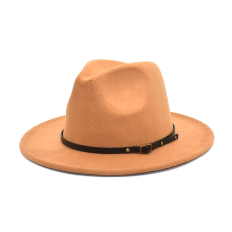 Vintage British Style Wide Brim Fedora Hat For Men Women Woolen Felt Jazz Hat With Leather Belt Buckle Warm Autumn Winter Sun Hat