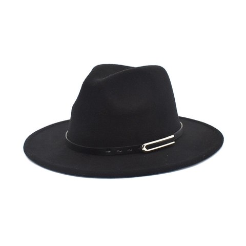 Wide Brim Wool Fedora Hat For Men Women Solid Color Jazz Style Felt Panama Cap With Belt Buckle Elegant Retro
