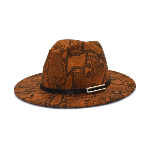 Cappello Fedora Vintage Con Stampa Serpente In Lana Tesa Larga Jazz Cap Con Cintura Fibbia In Metallo Per Uomini Donne
