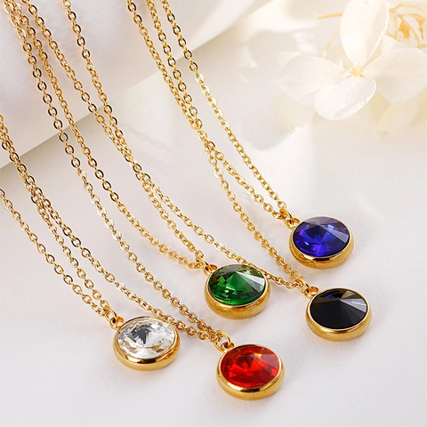 Eenvoudige Ronde Zirkoon 316L Roestvrijstalen Ketting En Oorbellen Sieraden Voor Dames Elegante Gouden Sleutelbeenketing