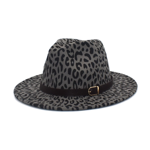 Leopard Print Wool Fedora Hat Wide Brim Retro Jazz Cap With Belt Buckle For Women And Men Vintage British Style