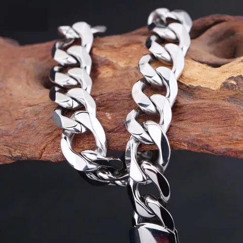 Pulsera De Cadena Cubana Acero De Titanio Pulido Ancha Brazalete Para Hombres Mujeres Joyería Minimalista Regalo