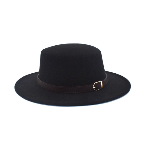 Cappello Fedora In Feltro Di Lana Tesa Larga Flat Top Decorazione Fibbia Cintura Autunno Inverno Jazz Boater Per Uomo Donna