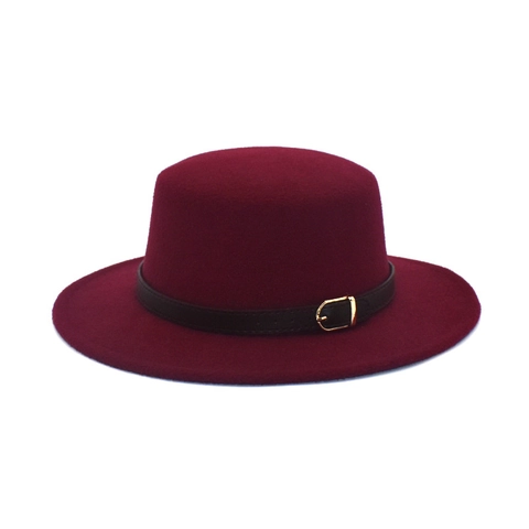 Cappello Fedora In Feltro Di Lana Tesa Larga Flat Top Decorazione Fibbia Cintura Autunno Inverno Jazz Boater Per Uomo Donna