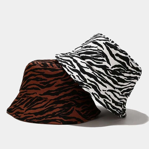 Chapeau Bob Femme Mode Imprimé Zèbre Décontracté Mélange de Coton Protection Solaire Chapeau Pliable Toutes Saisons