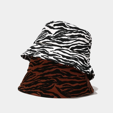 Chapeau Bob Femme Mode Imprimé Zèbre Décontracté Mélange de Coton Protection Solaire Chapeau Pliable Toutes Saisons