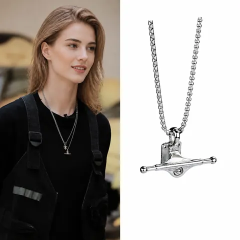 Skateboard Truck Pendant Necklace Titanium Steel Box Chain Hip Hop Streetwear Jewelry Accessories For Men Women