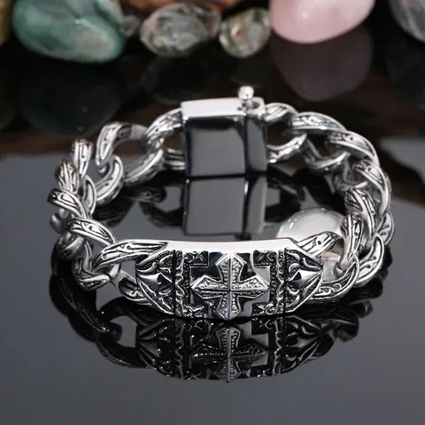 Pulsera De Cruz Gótica Vintage Para Hombre Acero Inoxidable 316L Cadena Gruesa Joyería Punk Rock Biker