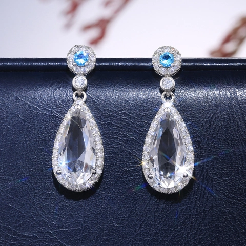 Traanvormige Peer Vorm Knopoorbellen Koper Cubic Zirconia Halo Elegant Luxe Sieraden Voor Vrouwen Bruidsmeisje Cadeau