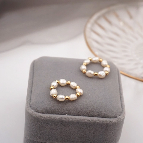 Anello Di Perline Di Süßwasserperle D Acqua Dolce Barocche Con Perline Dorate Gioielli Vintage Minimalisti Elastici Per Donne