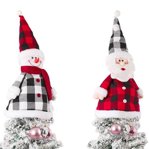 Kerstboompunt Kerstman Sneeuwpop Hoed Figuur Ornament Geruite Stof Feestelijke Vakantie Huis Feest Decor Decoratie