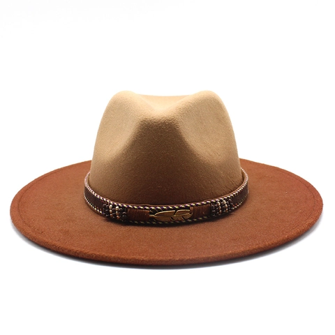 Fedora Hut Wollfilz Breite Krempe Farbverlauf Jazz Hut Mit Federanhänger Boho Vintage Für Herren Damen