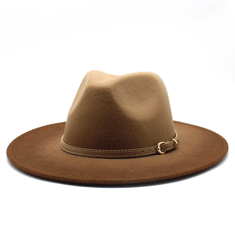 Breitkrempiger Fedora Hut Mit Farbverlauf Wollfilz Jazz Kappe Mit Ledergürtelschnalle Für Damen Herren