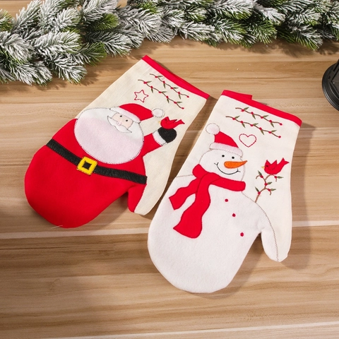 Decorazione Natalizia Guanti Da Cucina E Presine Babbo Natale Pupazzo Di Neve Ricamati Tessuto Ornamento Tavola Festivo