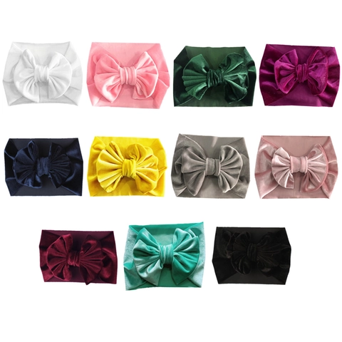 Baby Velvet Bow Headband Elastic Wide Hair Band Solid Color Soft Headwrap For Toddler Girls Photography Props Cute Fashion
