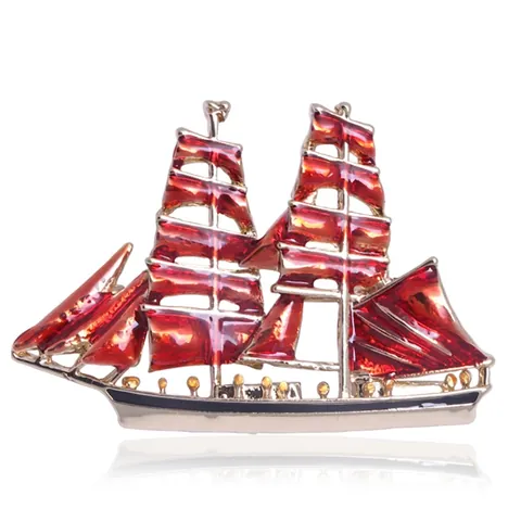 Vintage Sailing Boat Brooch Alloy Enamel Nautical Ship Pin Artistic Suit Accessory For Men Women Fashion Jewelry