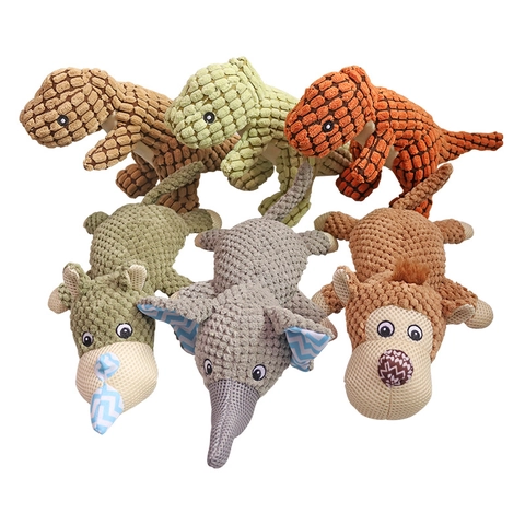 Plush Squeaky Pet Toy For Dogs And Cats Cartoon Animal Dinosaur Shape Molar Teeth Cleaning Interactive Corduroy Soft Toy