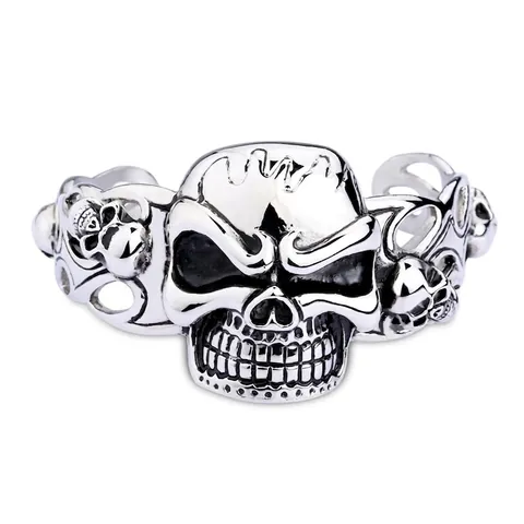 Skull Cuff Bracelet Stainless Steel Retro Punk Gothic Style Open Bangle For Men Adjustable Cool Jewelry