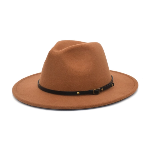 Vintage British Style Wide Brim Fedora Hat For Men Women Woolen Felt Jazz Hat With Leather Belt Buckle Warm Autumn Winter Sun Hat