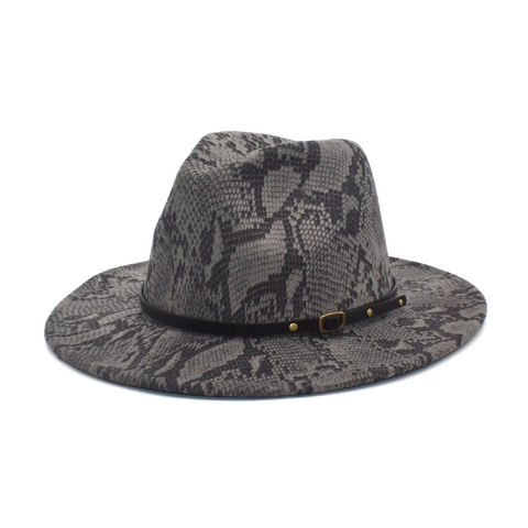 Breedgerande Fedora Hoed Van Wol Met Slangenprint Vintage Jazz Cap En Leren Riem Decoratie
