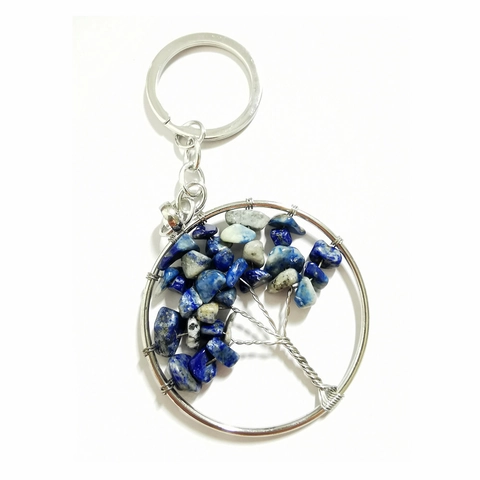 Tree Of Life Keychain Copper Wire Wrapped Natural Crystal Crushed Stone Seven Chakra Bag Pendant Handmade Boho Style