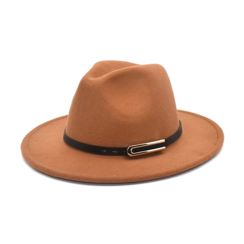 Wide Brim Wool Fedora Hat For Men Women Solid Color Jazz Style Felt Panama Cap With Belt Buckle Elegant Retro