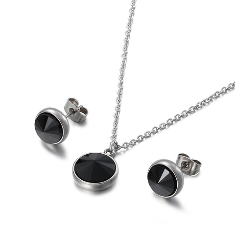 Edelstahl Halskette Und Ohrringe Schmuckset Rund Zirkon Facettierter Edelstein Eleganter Accessoire Für Damen