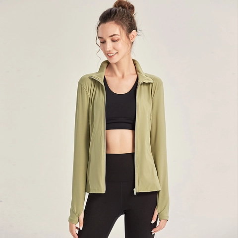 Damen Yoga Workout Jacke Und Leggings Polyamid Elasthan Stehkragen Reißverschluss Lange Ärmel Daumenlöcher Schlanke Passform