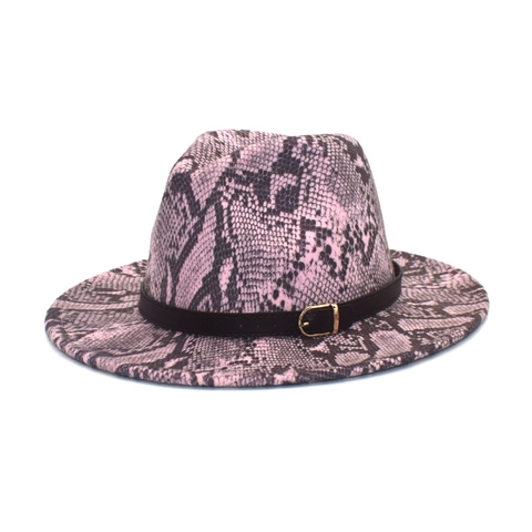 Cappello Fedora Con Stampa Serpente In Lana A Tesa Larga Con Cintura A Fibbia Per Donne Uomini Stile Vintage