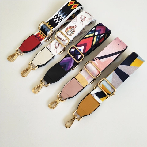 Adjustable Wide Shoulder Strap For Handbags Ethnic Pattern Printed Polyester Webbing Replacement Bag Strap For Women
