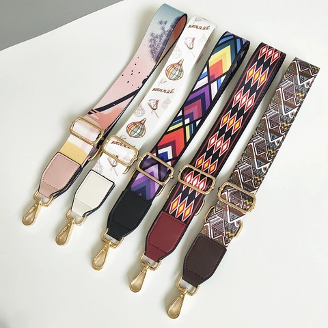 Adjustable Wide Shoulder Strap For Handbags Ethnic Pattern Printed Polyester Webbing Replacement Bag Strap For Women